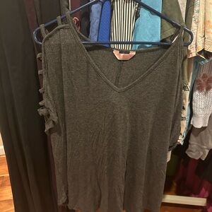 SJS Charcoal V-Neck Blouse with Side Ties